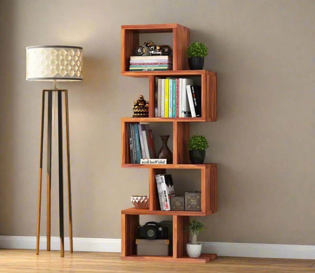 Zig Zag Sheesham Wood Book Rack in Honey Finish