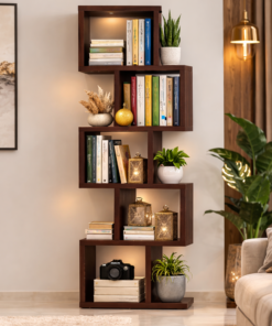 Zig Zag Sheesham Wood Book Rack in Walnut Finish