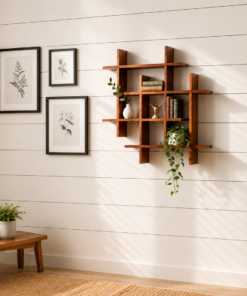 Zig Zag Sheesham Wood Wall Shelf in Honey Finish